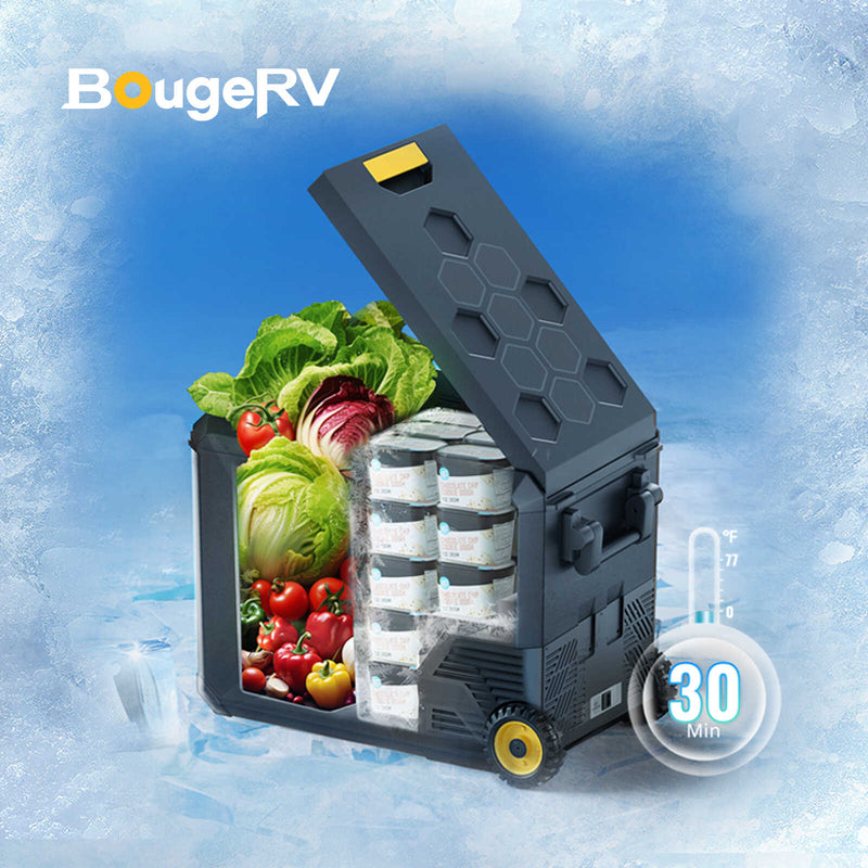 BougeRV ASPEN 50 PRO 53QT Dual Zone 12V Portable Refrigerator with 220Wh Battery