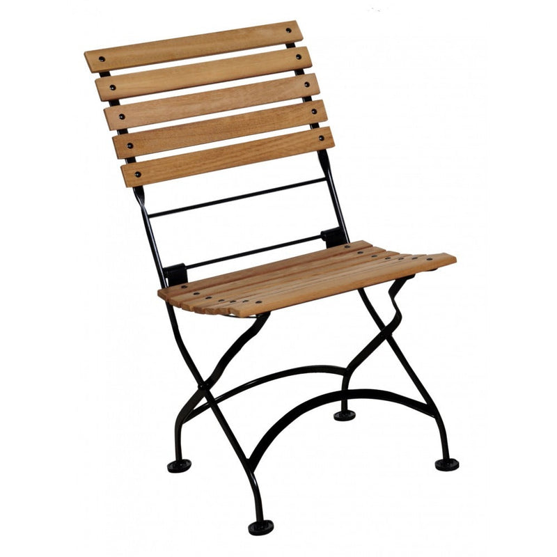 Five Piece Dining Set with 32" x 48" Steel Top Table and Four Natural African Teak Slat Side Chairs