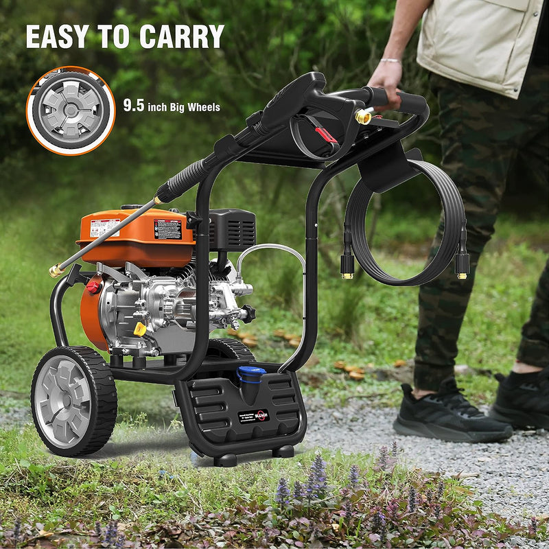 Hidrolavadora a gas Genmax GMGPW3200-B de 3200 PSI y 3 GPM, 5 boquillas QC y tanque de jabón incorporado