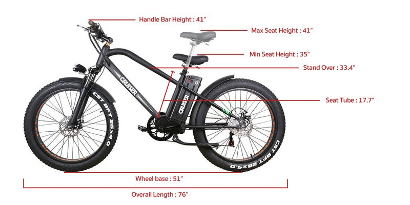 GlareWheel EB-X10 26" Fat Tire Electric Mountain Bicycle - Black