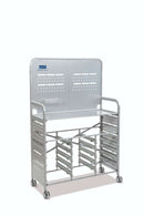 Gratnells MakerSpace Cart with Shallow and Deep Trays and Fixings Pack  16.15x40.38x61.58in Silver (12) Sunshine Yellow (3) Grass Green Trays