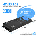 Extensor HDMI 1x8 sobre CAT6/6a/7 hasta 122 m a 1080p (HD-EX108)