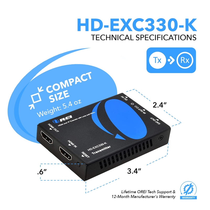 Extensor HDMI sobre IP Full HD 1080P hasta 100 m (Cable CAT5e/6 con IR) (HD-EXM330-K)