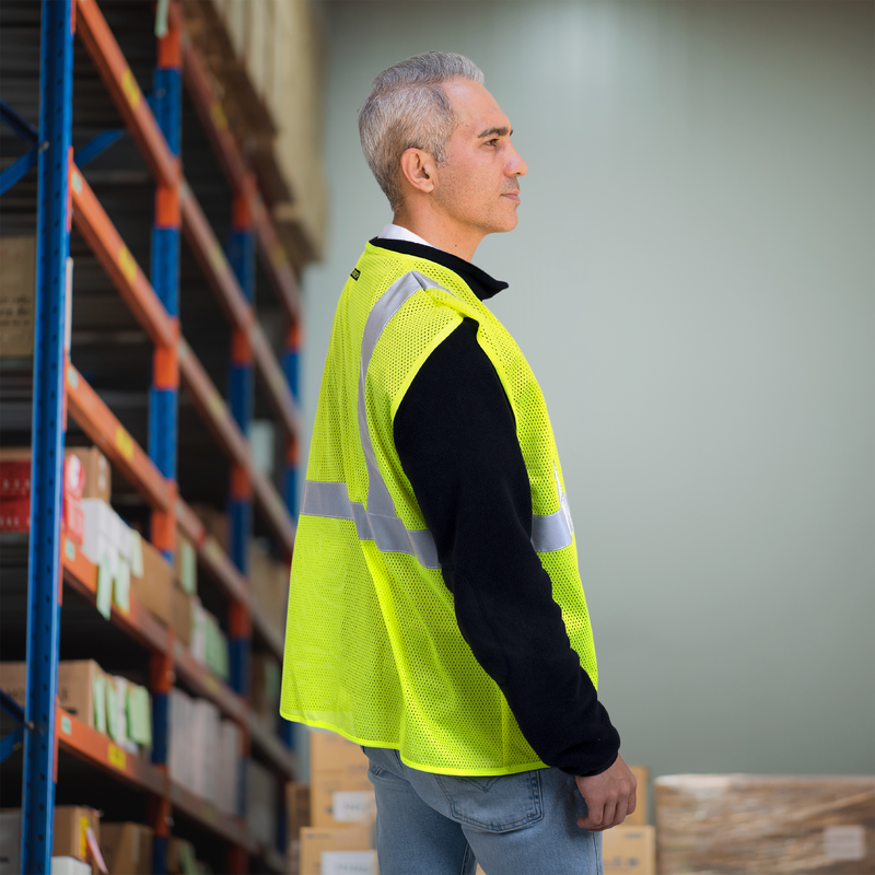 Hi-Vis Mesh Safety Vest with 2” Reflective Strips and Pocket