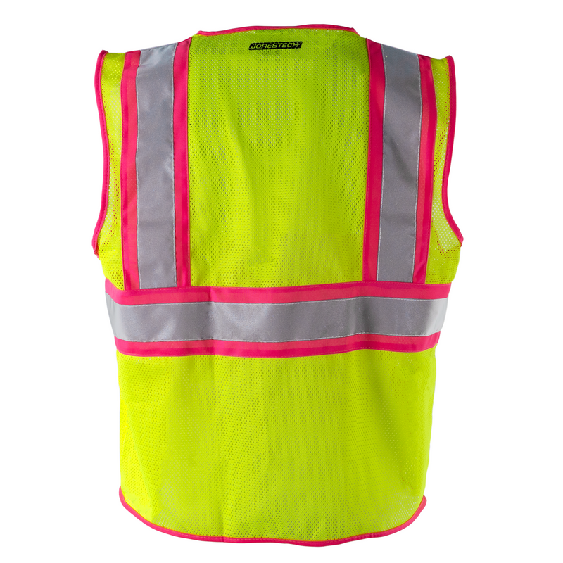 Hi Vis Mesh Safety Vest with Pink Contrasting Strips and Reflective Tapes - PinkFit Collection