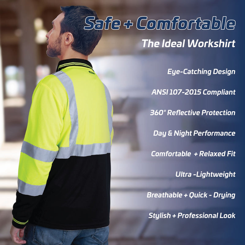 High Vis Reflective Safety Long Sleeve Polo Shirt