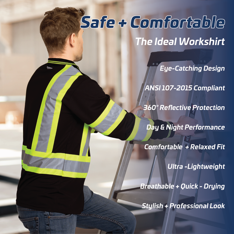 Hi-Vis Reflective Two-Tone Safety Long Sleeve Polo Shirt