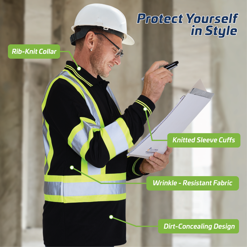 Hi-Vis Reflective Two-Tone Safety Long Sleeve Polo Shirt