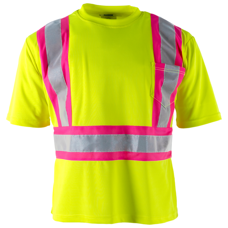 Hi-Vis Reflective Two Tone Safety Shirt with Pink Strips - PinkFit Collection