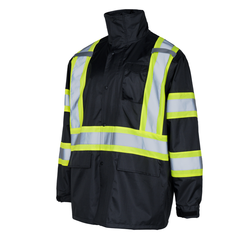 Hi Vis Two Tone Safety Rain Jacket With X Reflective Stripes