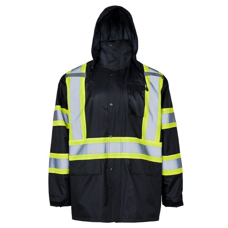 Hi Vis Two Tone Safety Rain Jacket With X Reflective Stripes