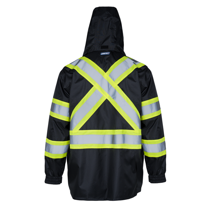 Hi Vis Two Tone Safety Rain Jacket With X Reflective Stripes
