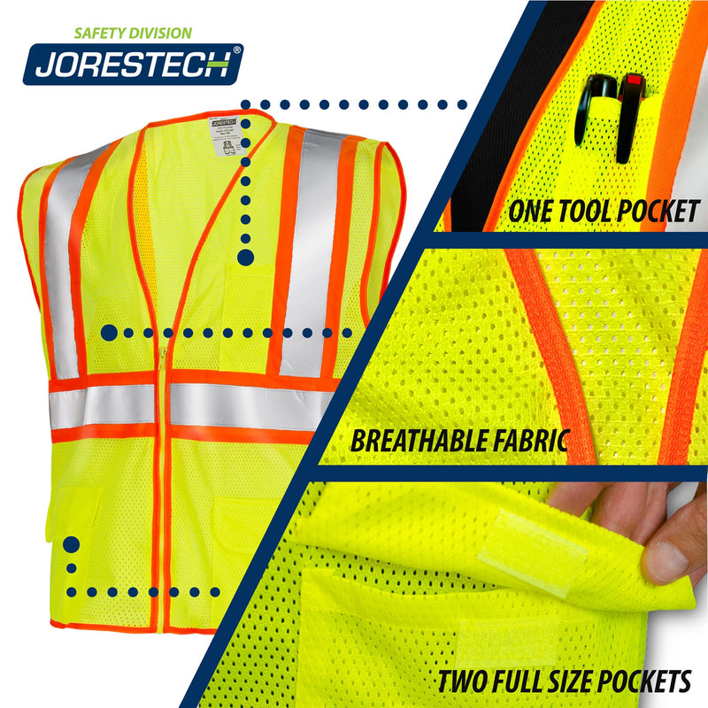 Hi-Vis Two Toned Mesh Safety Vest with 2” Reflective Strips and Pockets