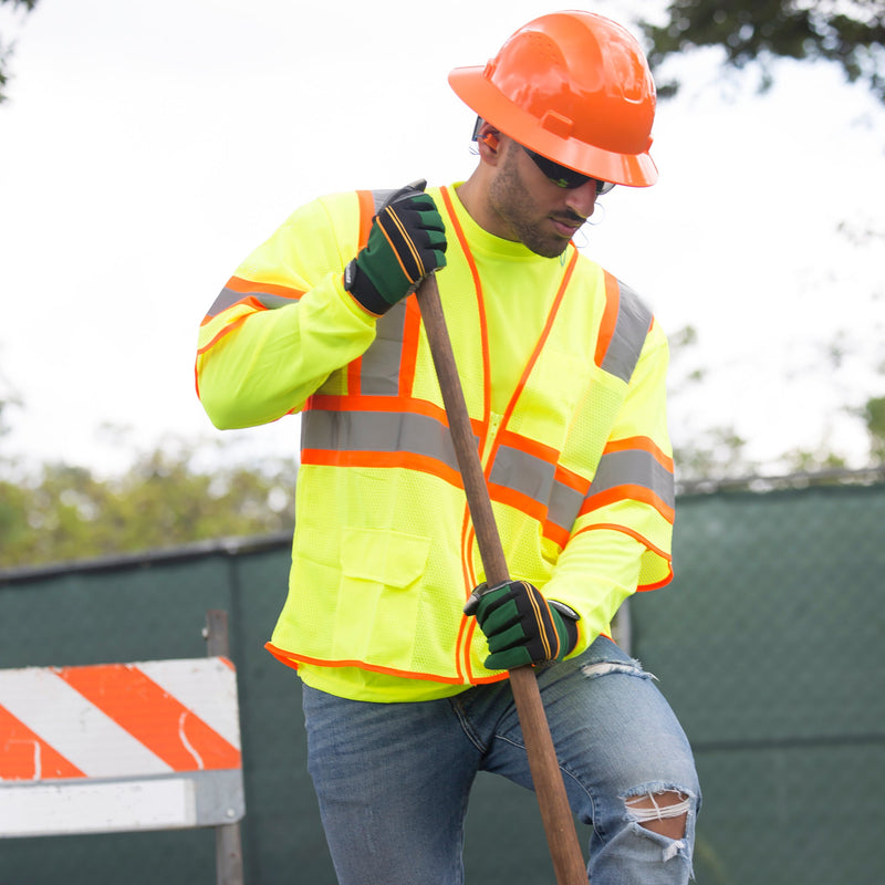 Hi-Vis Two Toned Mesh Sleeved Safety Vest with 2” Reflective Strips and Pockets