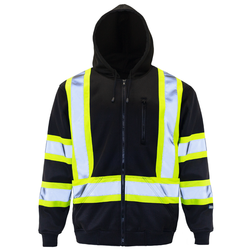 Black Hi-Vis Safety Hooded Sweatshirt with Reflective Stripes