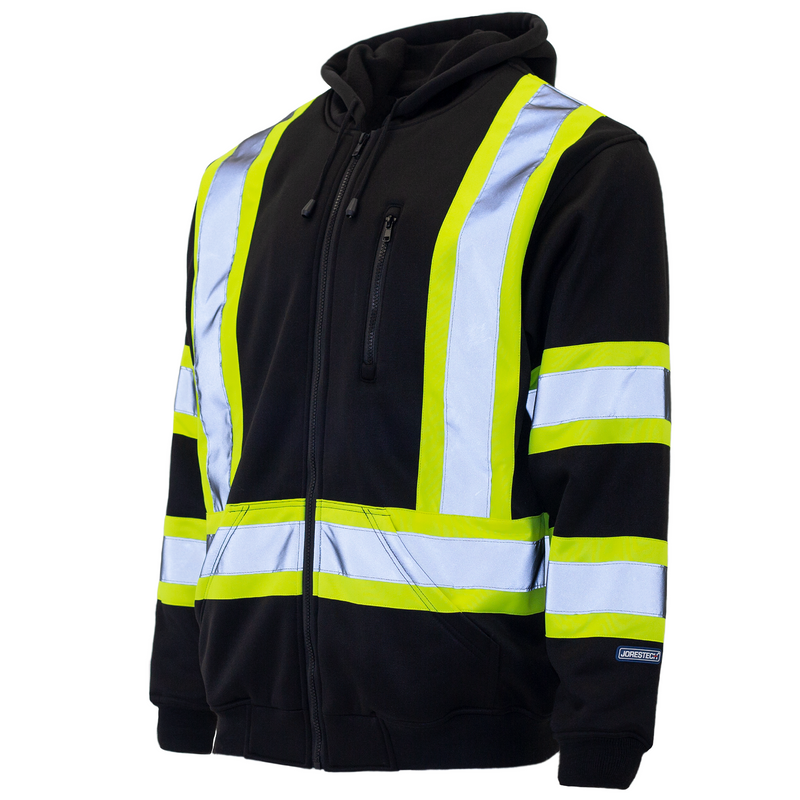 Black Hi-Vis Safety Hooded Sweatshirt with Reflective Stripes