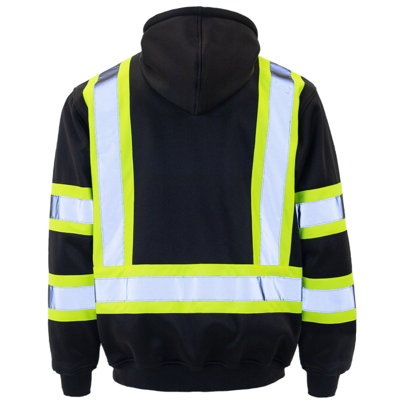 Black Hi-Vis Safety Hooded Sweatshirt with Reflective Stripes