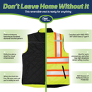 Hi-Vis Yellow/Black Reversible Insulated Safety Vest with Reflective Strips