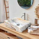 Honey Onyx Rectangular Above Vanity Bathroom Sink Polished Interior Hand-chiseled Exterior