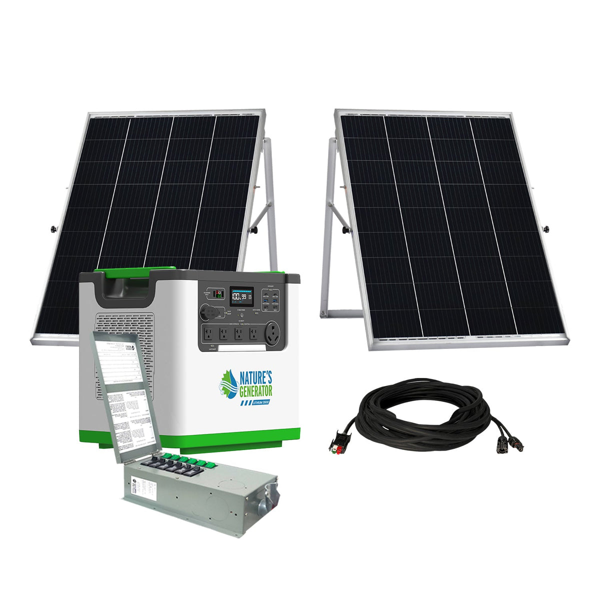 Nature's Generator Lithium 3600 Solar Generator and Transfer Switch 2x Lithium 3600 +12 Circuit Transfer Switch (240V/7.2kW)