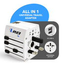 Adaptador de viaje internacional - Todo en uno - 2 USB - Diseño compacto (M8_Blanco)