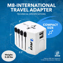 Adaptador de viaje internacional - Todo en uno - 2 USB - Diseño compacto (M8_Blanco)