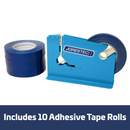 Manual Bag Taper with 10 Blue Self-Adhesive 3/8” Tape Rolls