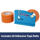 Manual Bag Taper with 10 Orange Self-Adhesive 3/8” Tape Rolls