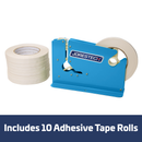 Manual Bag Taper with 10 White Self-Adhesive 3/8” Tape Rolls
