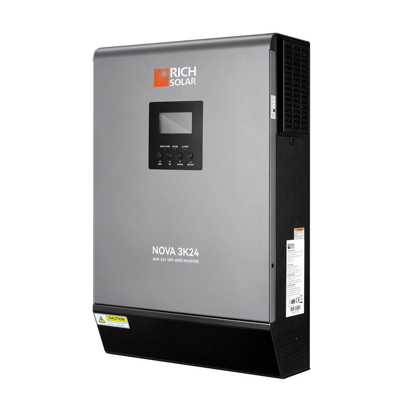 Inversor solar híbrido fuera de la red Rich Solar NOVA MAX 3K de 3000 vatios (3 kW) y 24 voltios