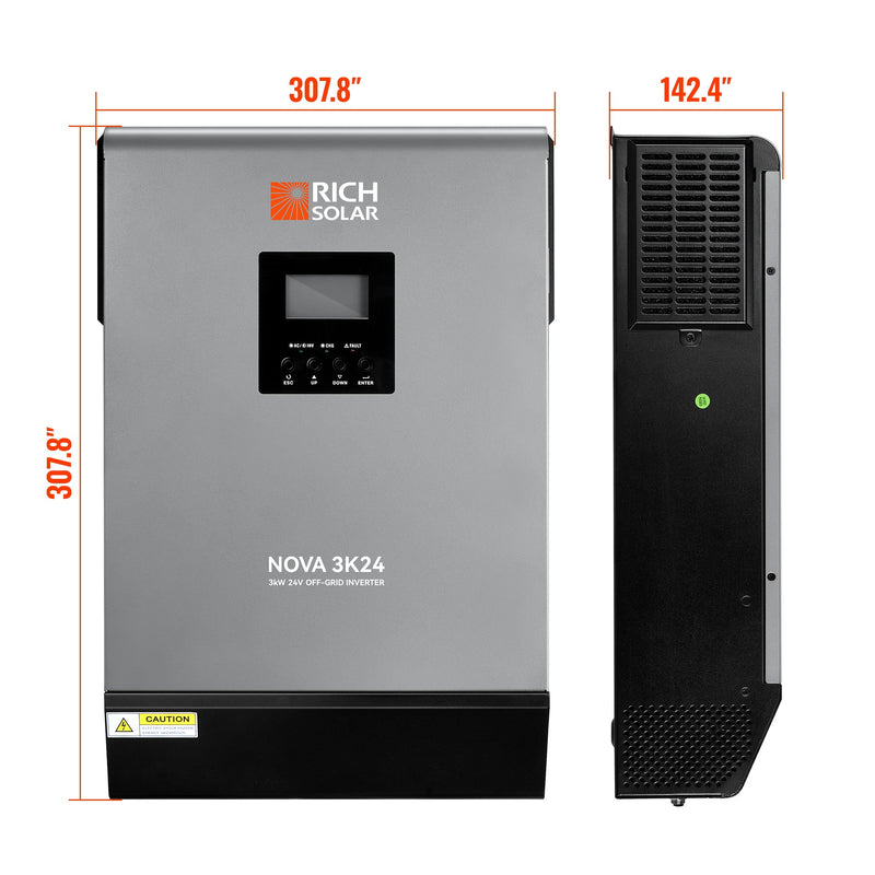Inversor solar híbrido fuera de la red Rich Solar NOVA MAX 3K de 3000 vatios (3 kW) y 24 voltios