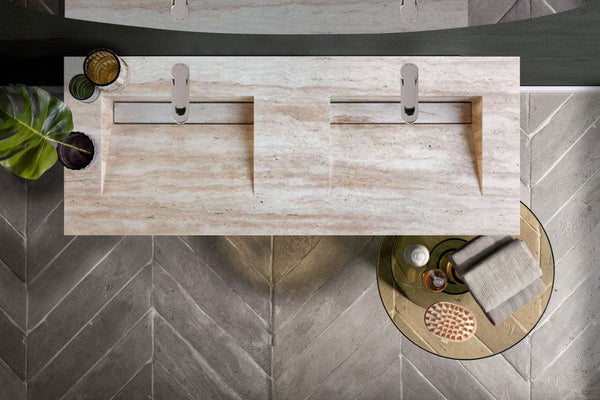 Troia Light Travertine Vein-cut Double Sink Above Vanity Bathroom Sink