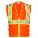 Printed Hi-Vis Two Toned Mesh Safety Vest with 2” Reflective Strips and Pockets - Orange