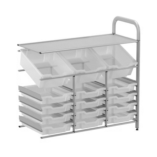 Gratnells Callero Custom Low Level 3 Deep Tilting & 12 Shallow Tray Adder Unit  16.9x39.4x32.5in
