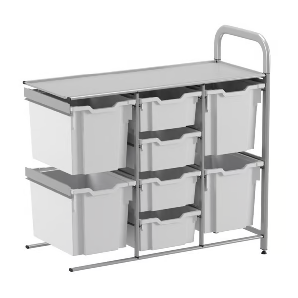 Gratnells Callero Custom Low Level 4 Deep & 4 Jumbo Tray Adder Unit  16.9x39.4x32.5in