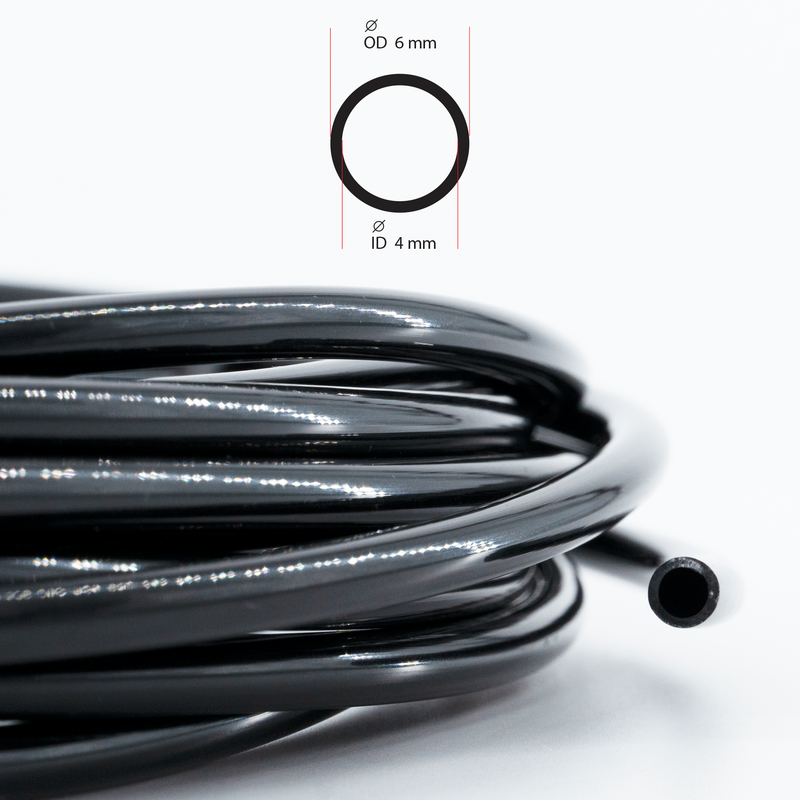 Polyurethane (PU) Pneumatic Tubing Black, Roll 6mm x 4mm x 5m (16.4ft)