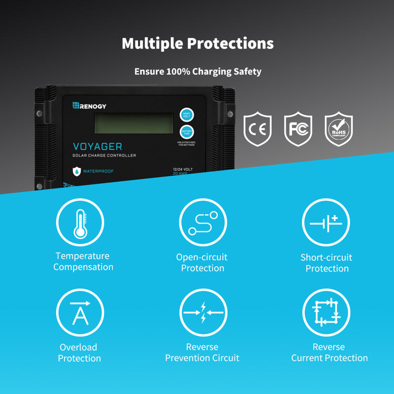 Renogy RCC20VOYP - Renogy New Edition Voyager 20A PWM Waterproof Solar Charge Controller, 20 Amp