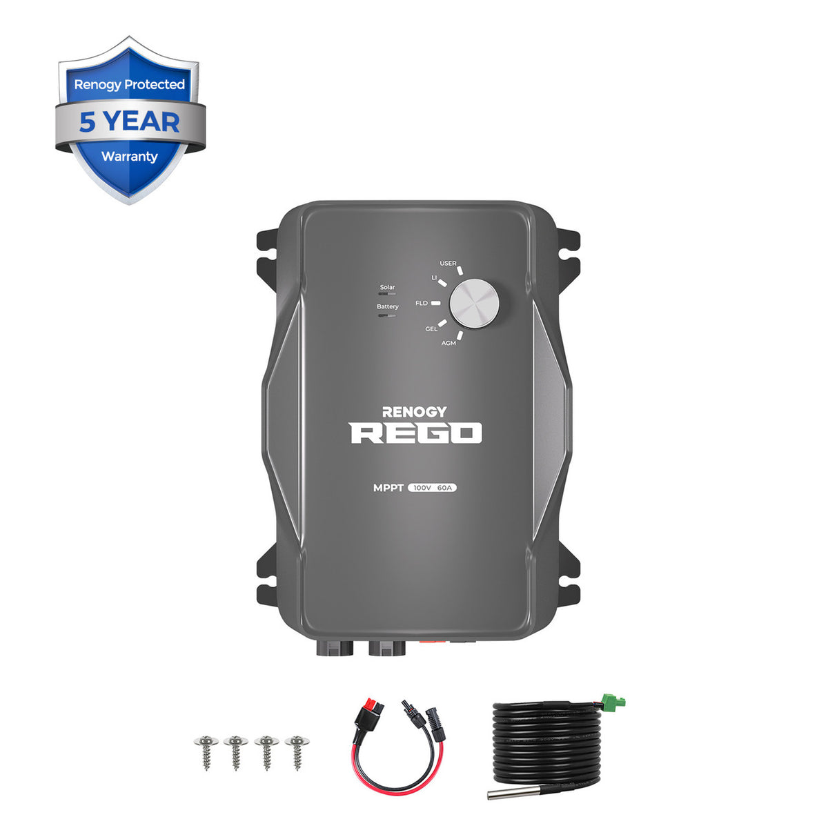 rego Renogy REGO 12V 60A MPPT Solar Charge Controller + 10Ft Power
