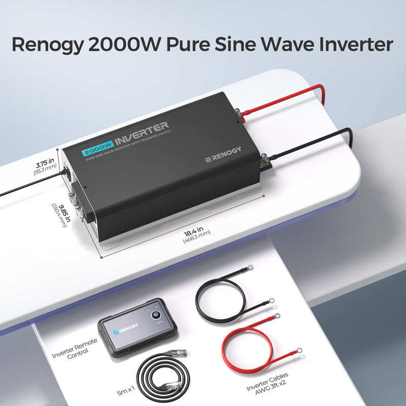 Renogy 12V 2KW 120V Pure Sine Wave Battery Inverter With Transfer Switch