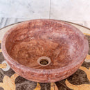 Red Travertine Natural Stone Round Above Vanity Bathroom Sink Honed/Matte (D)16" (H)6"