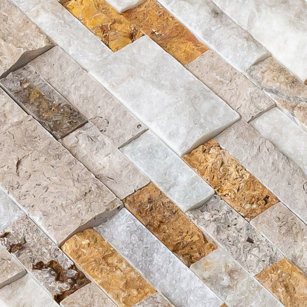Riverrock Mixed Ledger 3D Panel 6"x24" Natural Marble Wall Tile - Full Truckload