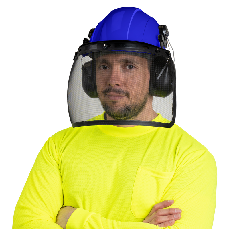 Safety Cap-Style Helmet Kit with Iron Mesh Face Shield and Earmuffs
