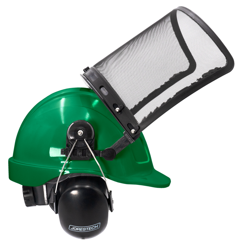 Safety Cap-Style Helmet Kit with Iron Mesh Face Shield and Earmuffs