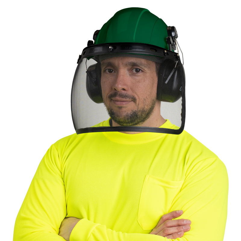 Safety Cap-Style Helmet Kit with Iron Mesh Face Shield and Earmuffs