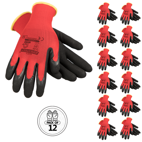 Safety Work Gloves with Latex Dipped Palms – Pack of 12