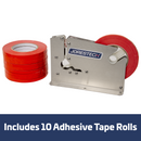 Stainless Steel Manual Bag Taper with 10 Red Self-Adhesive 3/8” Tape Rolls