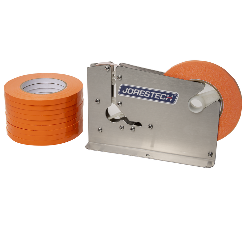 Stainless Steel Manual Bag Taper with 10 Orange Self-Adhesive 3/8” Tape Rolls