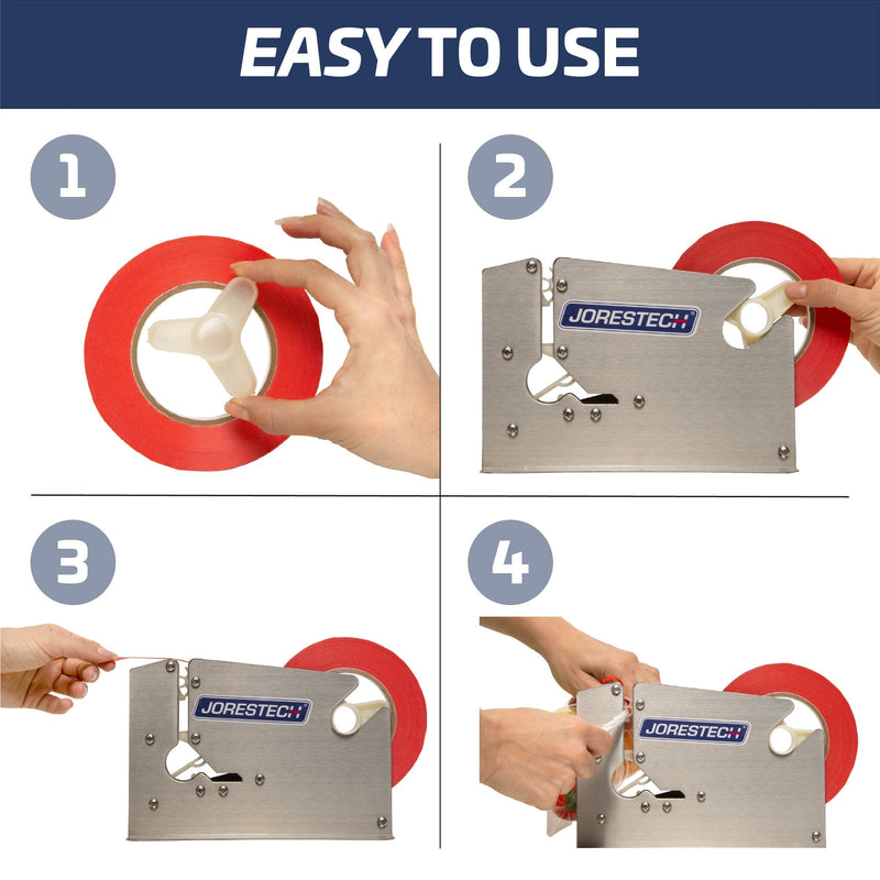 Stainless Steel Manual Bag Taper with 10 Red Self-Adhesive 3/8” Tape Rolls
