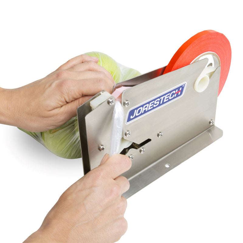 Stainless Steel Manual Bag Taper with 10 Red Self-Adhesive 3/8” Tape Rolls