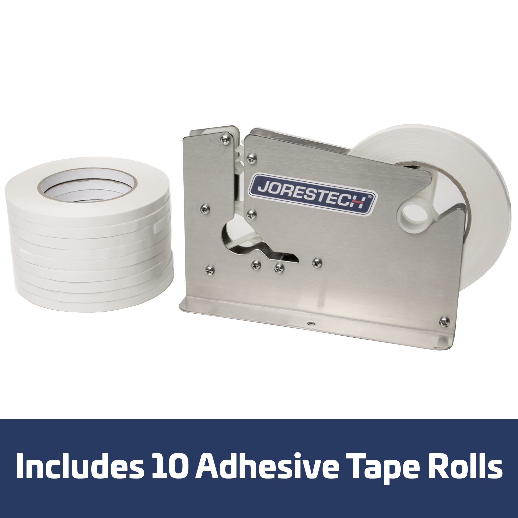 Stainless Steel Manual Bag Taper with 10 White Self-Adhesive 3/8” Tape